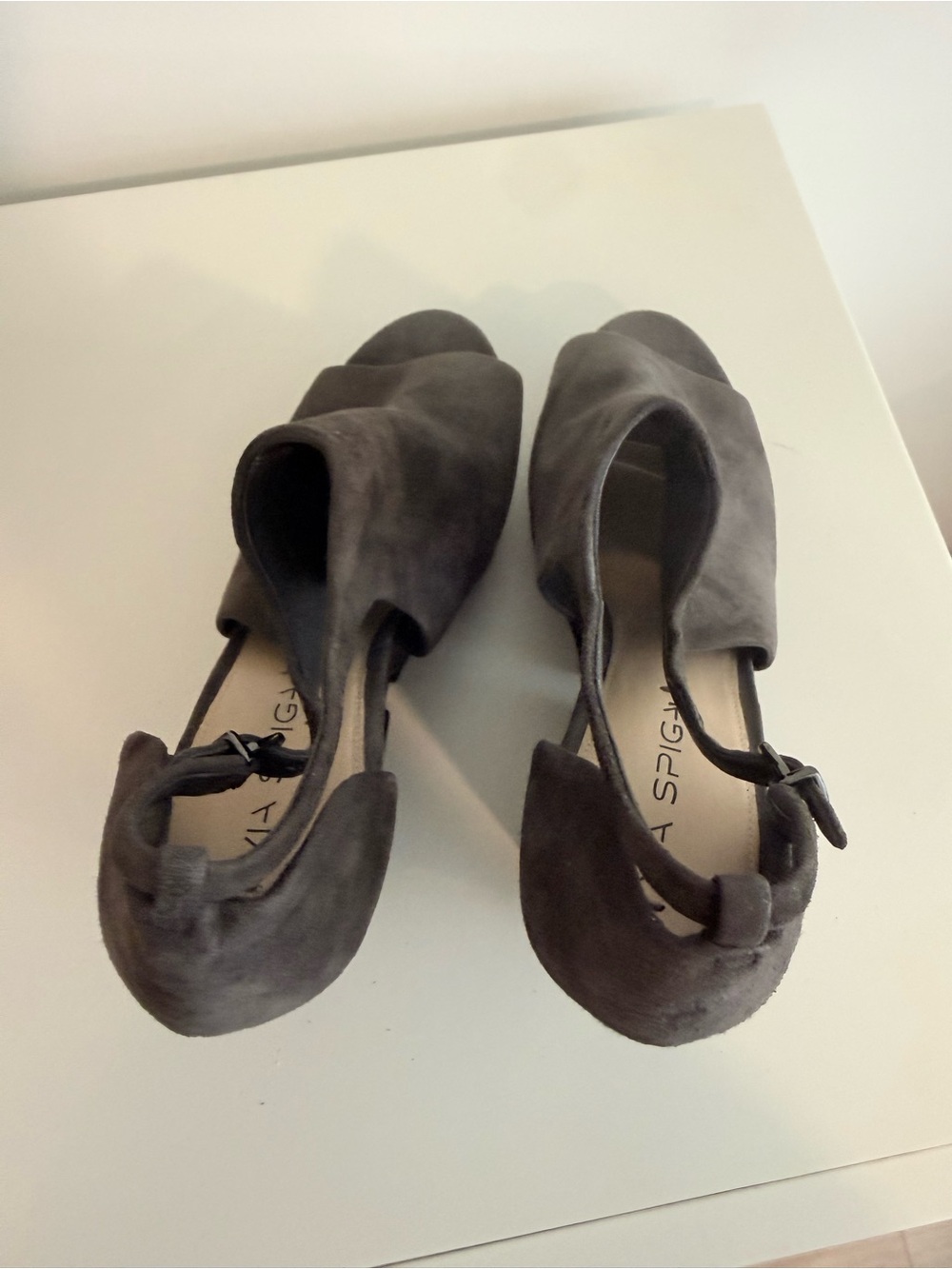 Via Spiga Charcoal Suede Wedge Peep-Toe Slingback Sandals 9.5 - Picture 7 of 8